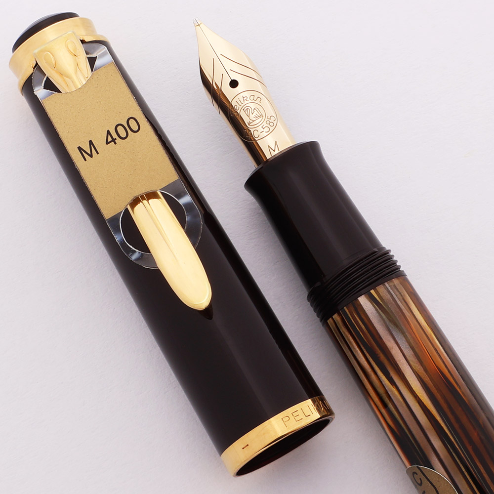 Pelikan M400 brown-stripes B-nib 茶縞　太字 Pelikan Souverän M400 Tortoise Brown/Black - Fountain Pen